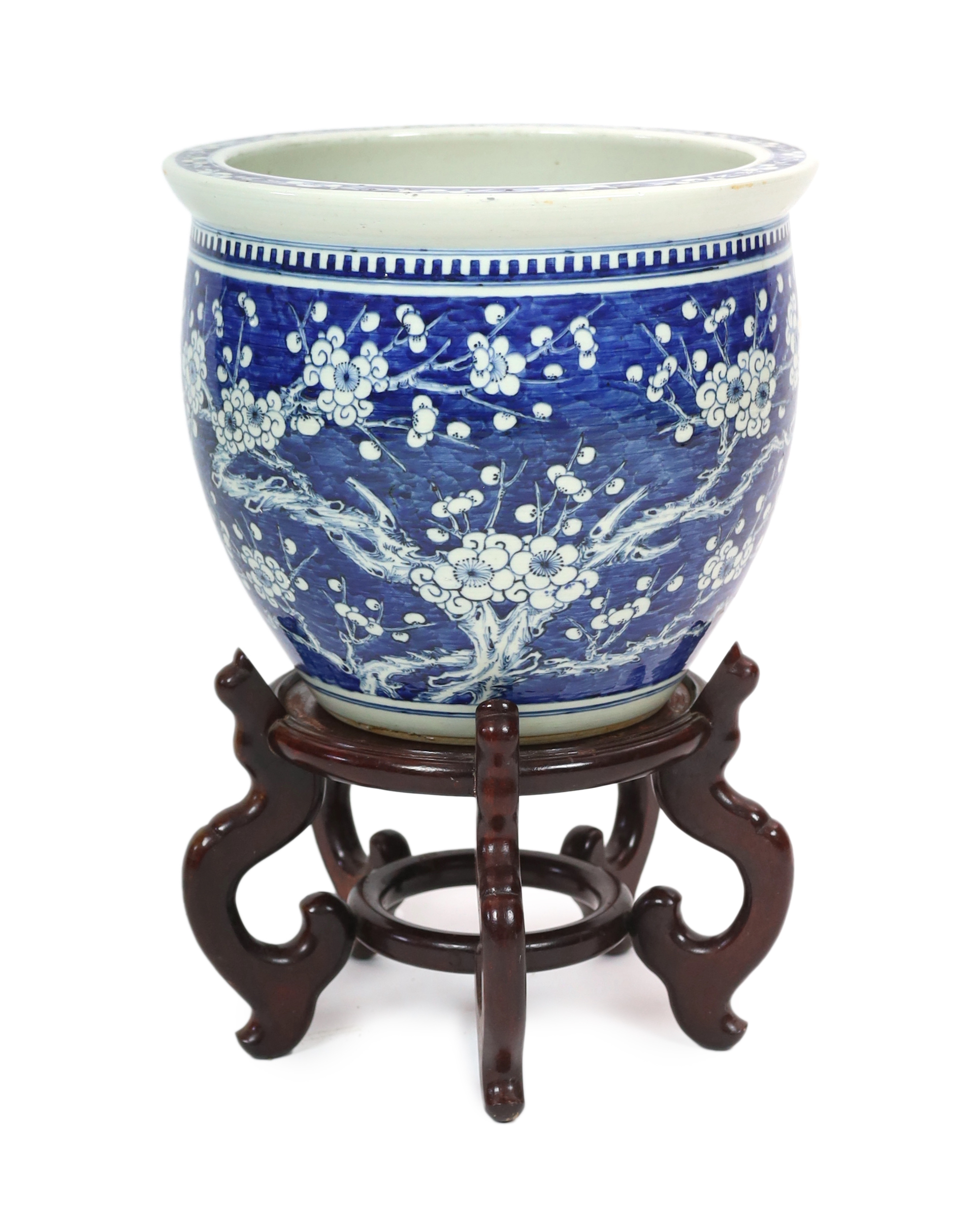 A Chinese blue and white ‘plum blossom’ jardiniere, 19th century, scratching to glaze